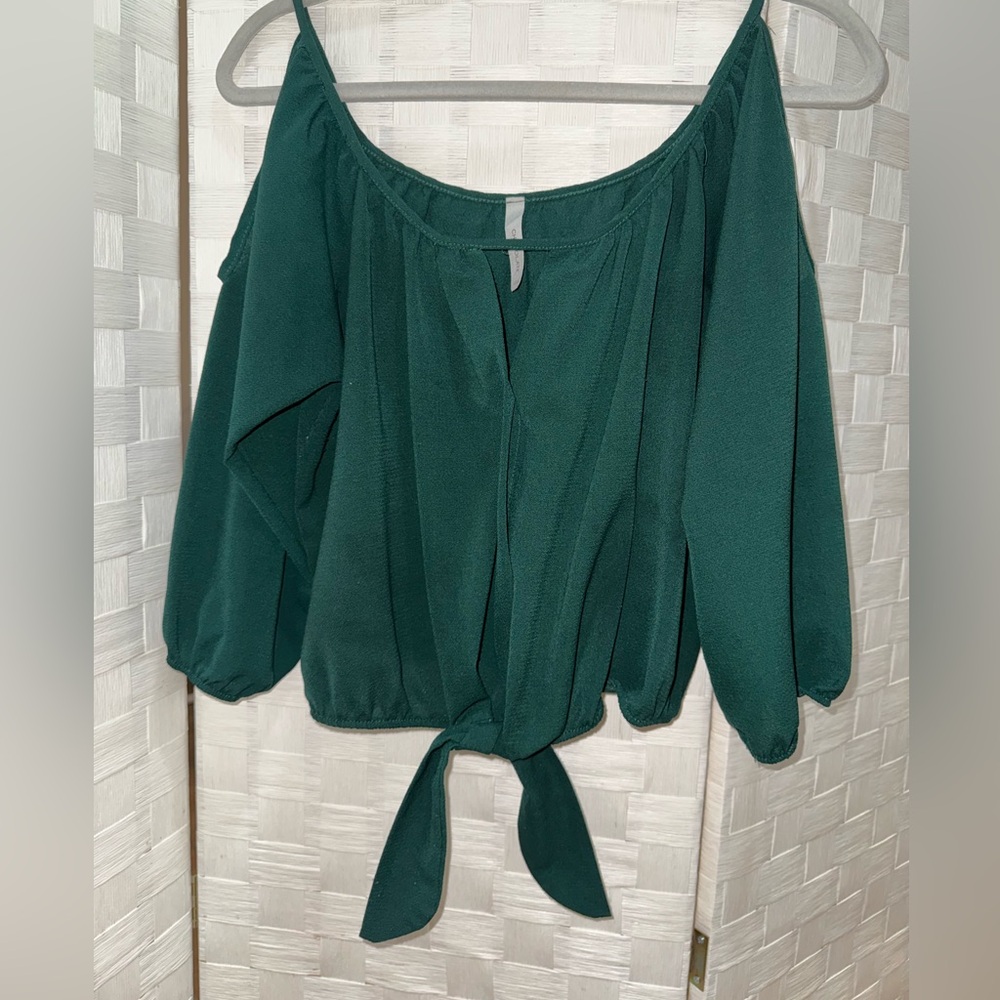 Green Open Front Tie Blouse